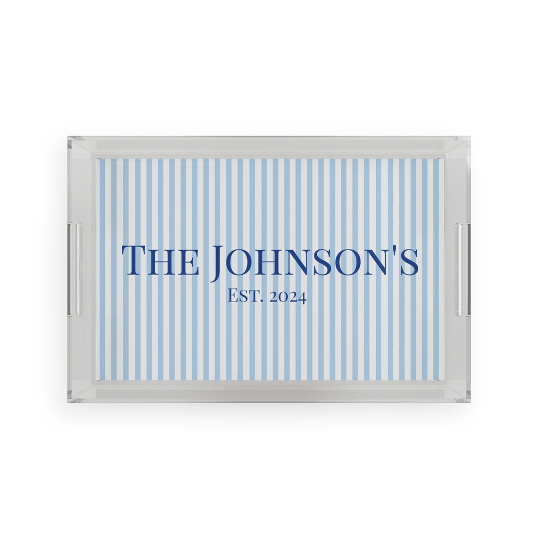 Personalized Light Blue Stripe Acrylic Serving Tray - SB Paperie