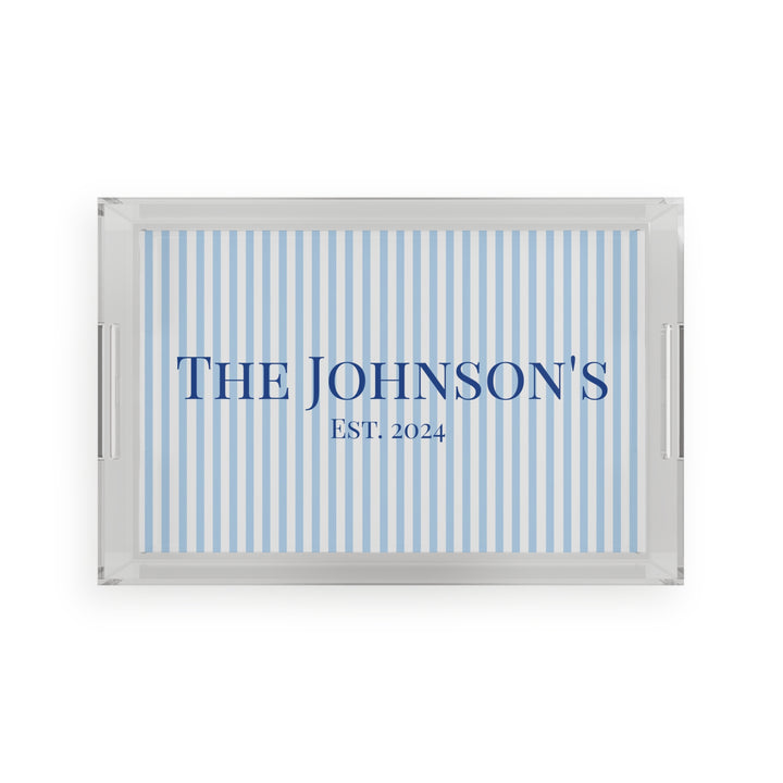 Personalized Light Blue Stripe Acrylic Serving Tray - SB Paperie