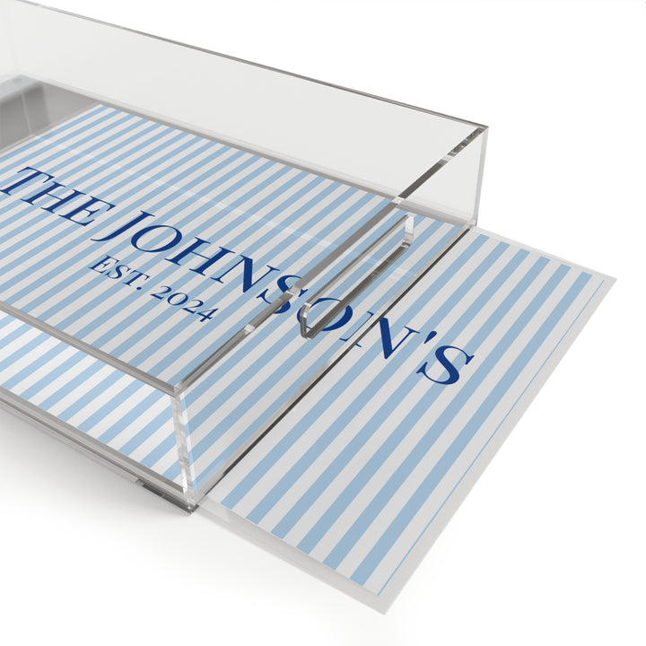 Personalized Light Blue Stripe Acrylic Serving Tray - SB Paperie