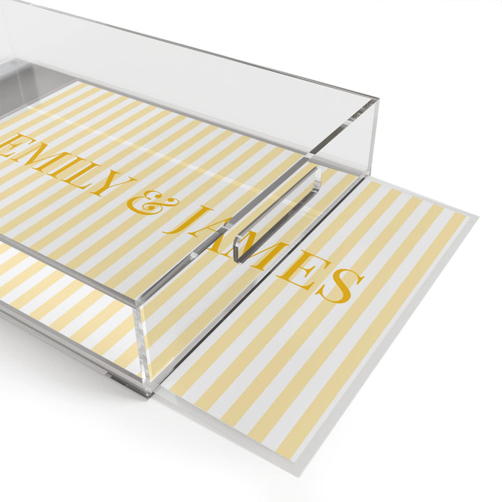 Personalized Pastel Yellow Striped Acrylic Serving Tray - SB Paperie