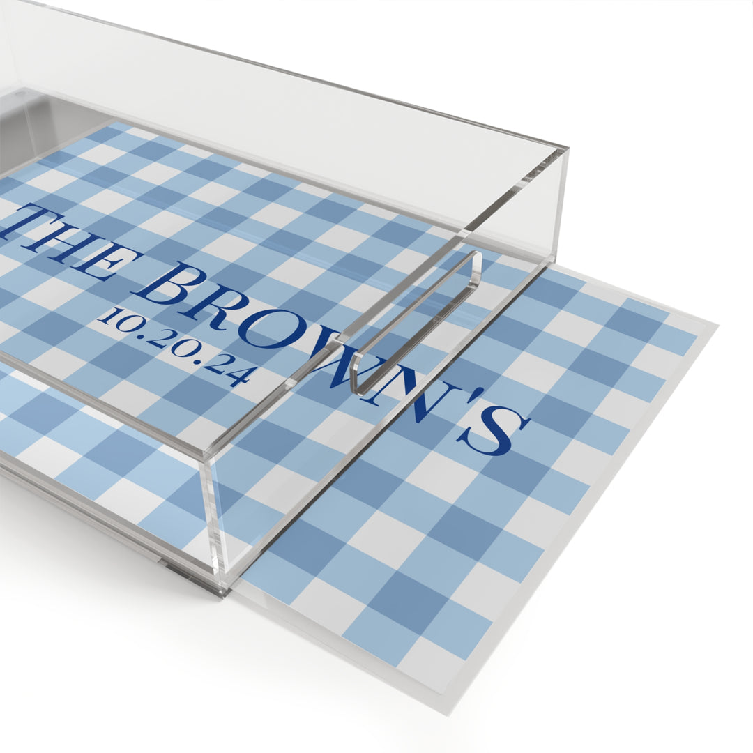 Personalized Classic Blue Gingham Acrylic Serving Tray - SB Paperie