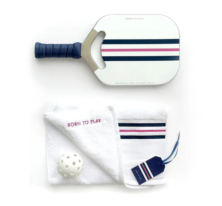 BORN TO PLAY PICKLEBALL PADDLE—PINK, NAVY &amp; GOLD