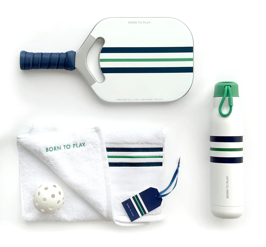 BORN TO PLAY PICKLEBALL PADDLE—GREEN, NAVY &amp; SILVER