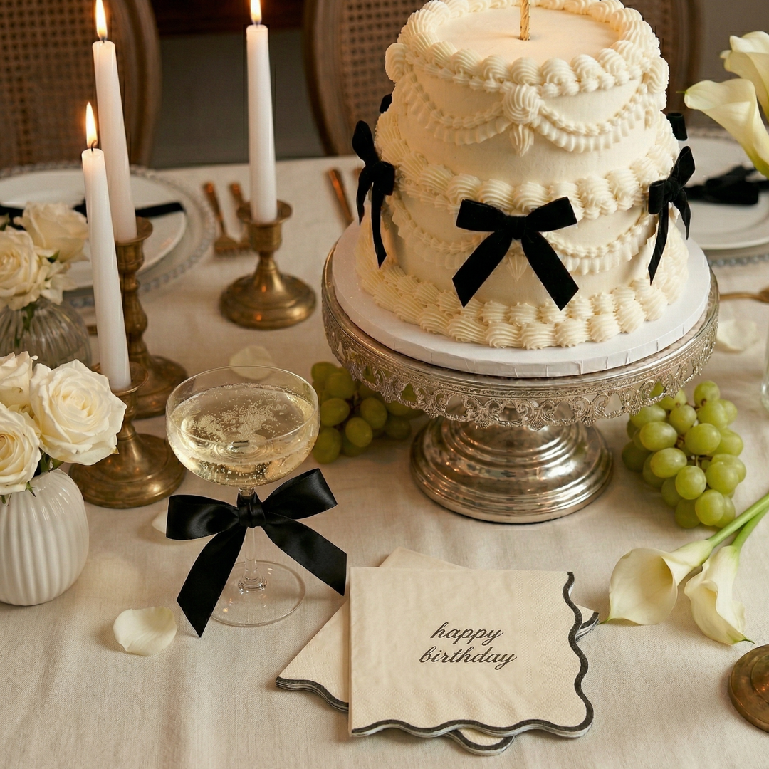 Happy Birthday Cocktail Napkins - Cream &amp; Black