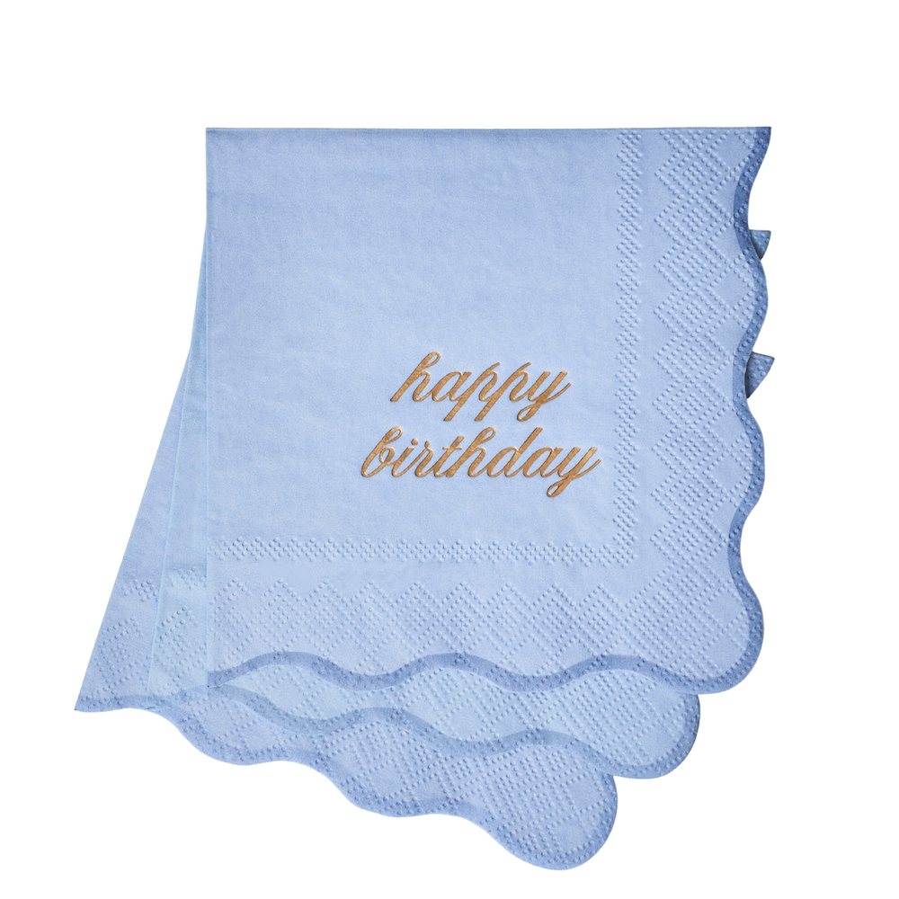 Happy Birthday Cocktail Napkins - Blue & Gold