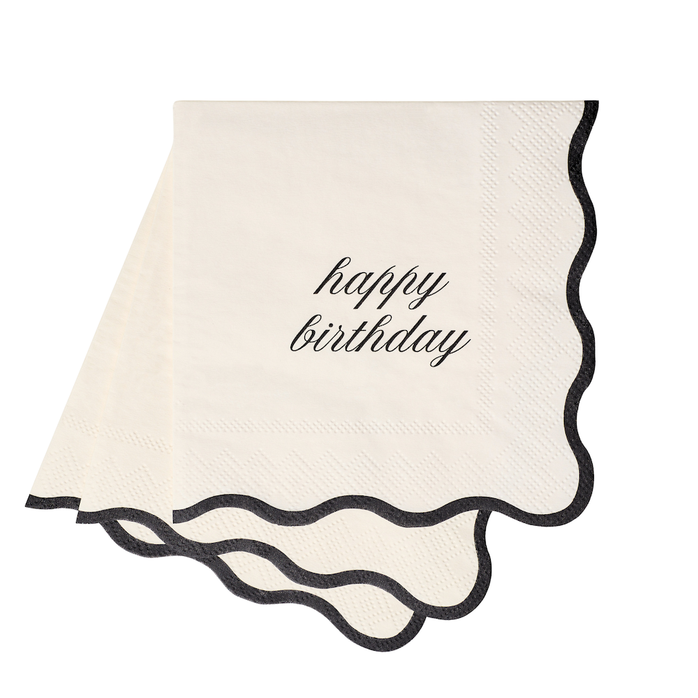 Happy Birthday Cocktail Napkins - Cream & Black