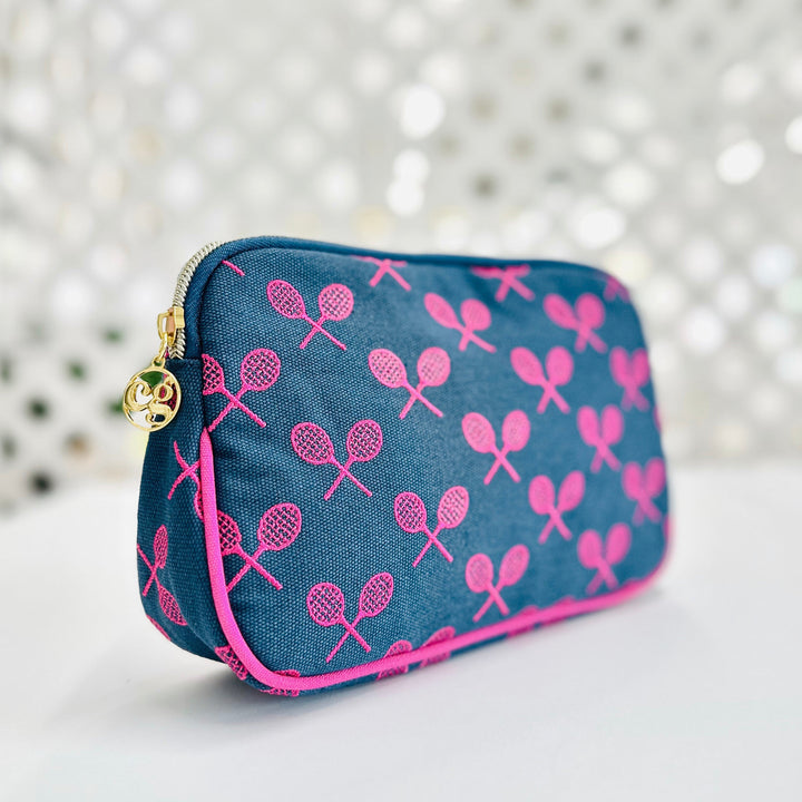 Matchtime Pouch Navy Pink Embroidery