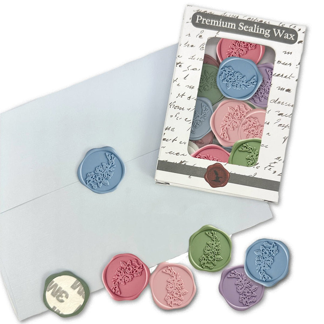 Sweet Magnolia Adhesive Wax Seal Stickers for Envelopes and Invitations (25-Pack) 6 Colors