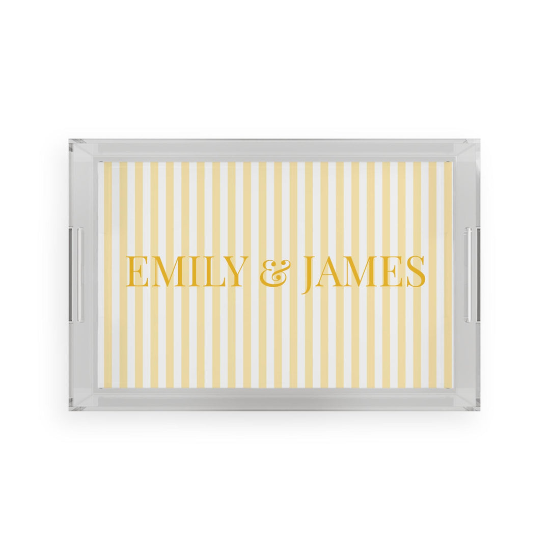 Personalized Pastel Yellow Striped Acrylic Serving Tray - SB Paperie