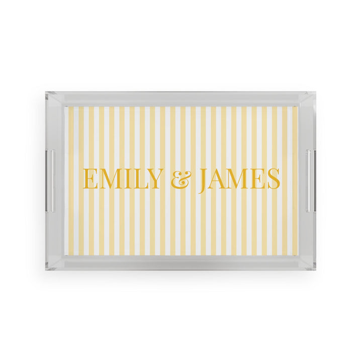 Personalized Pastel Yellow Striped Acrylic Serving Tray - SB Paperie