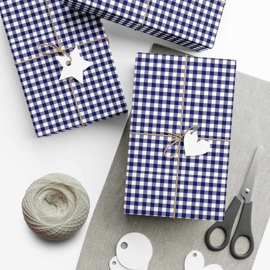 Beautiful navy gingham pattern wrapping paper