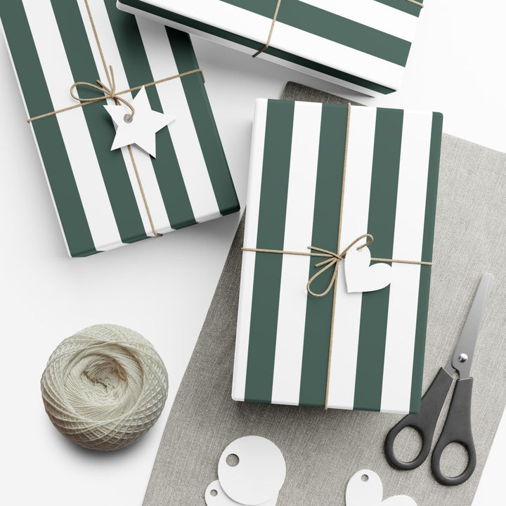 Emerald green striped wrapping paper on white background