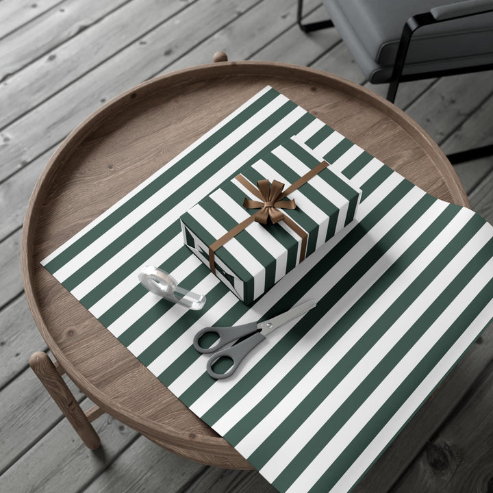 Emerald green striped wrapping paper on white background