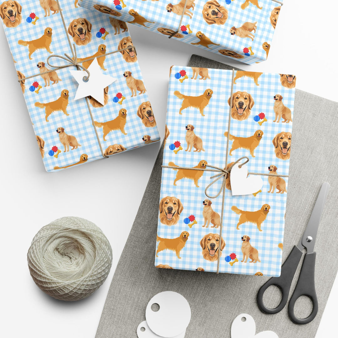 Golden Retriever Gingham Wrapping Paper