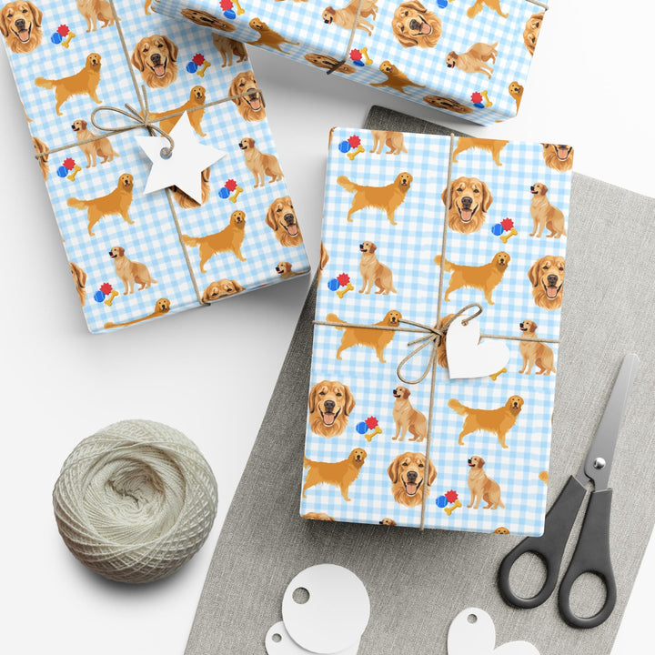 Golden Retriever Gingham Wrapping Paper