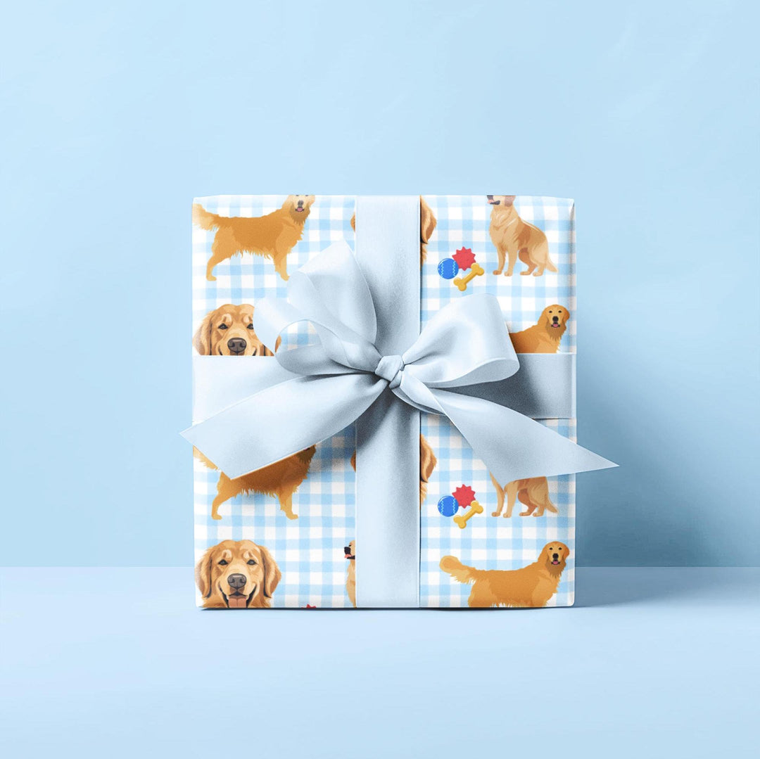 Golden Retriever Gingham Wrapping Paper