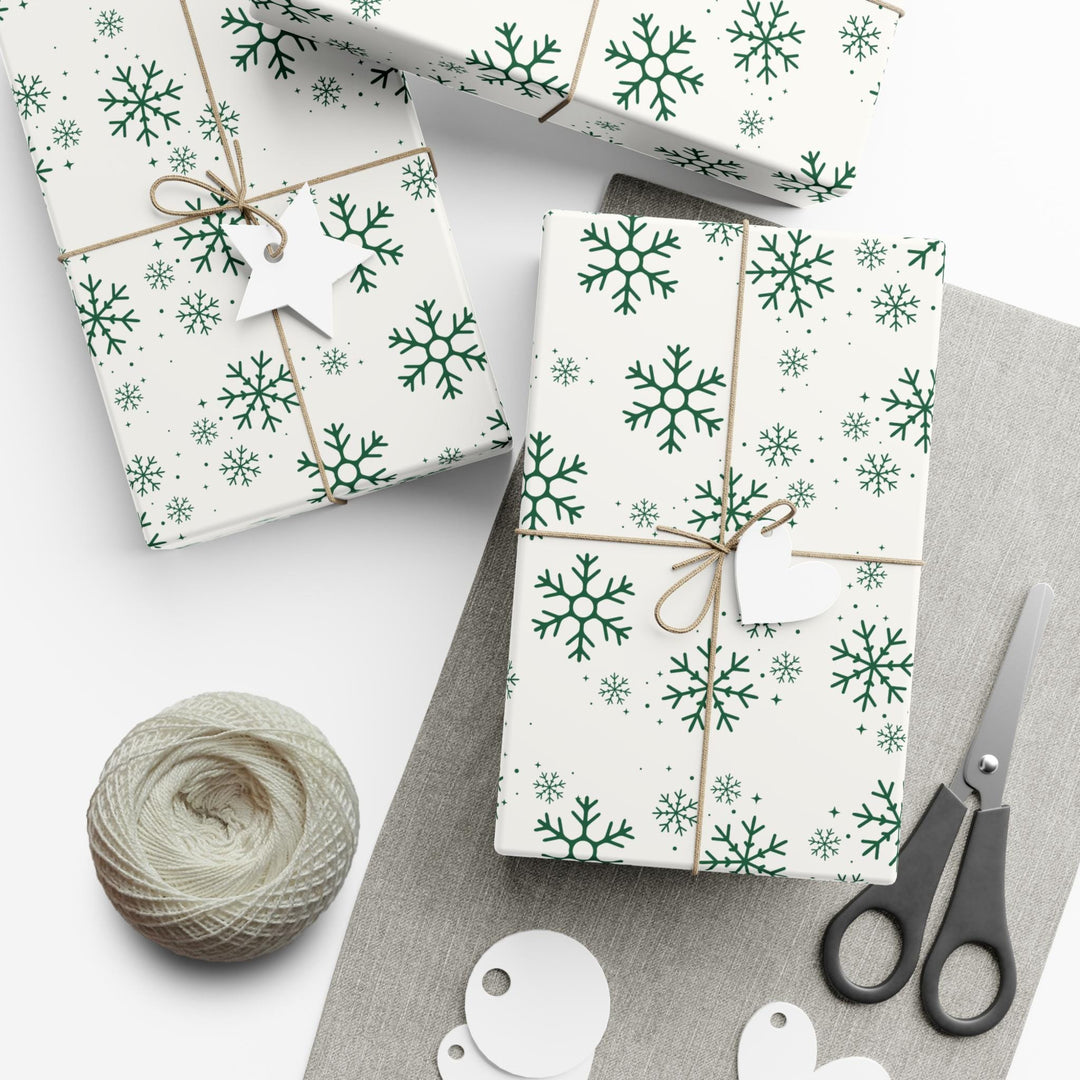 Beautiful simple Green snowflake pattern on a off white background