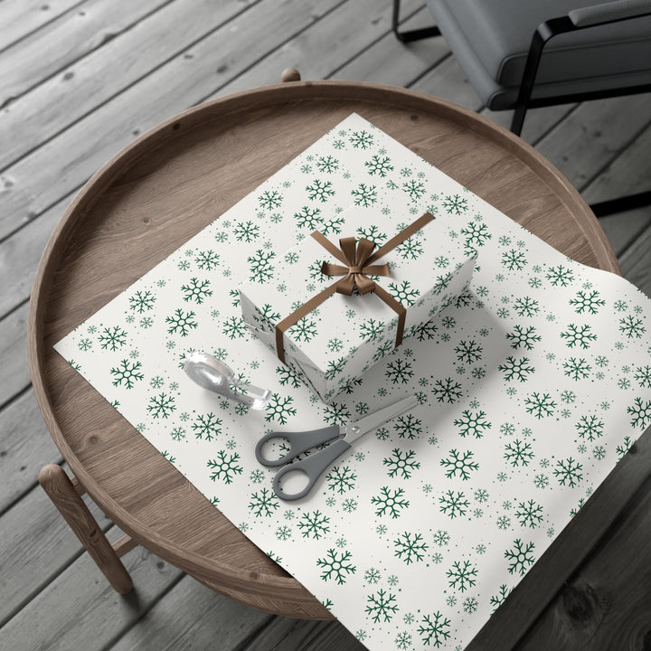 Beautiful simple Green snowflake pattern on a off white background