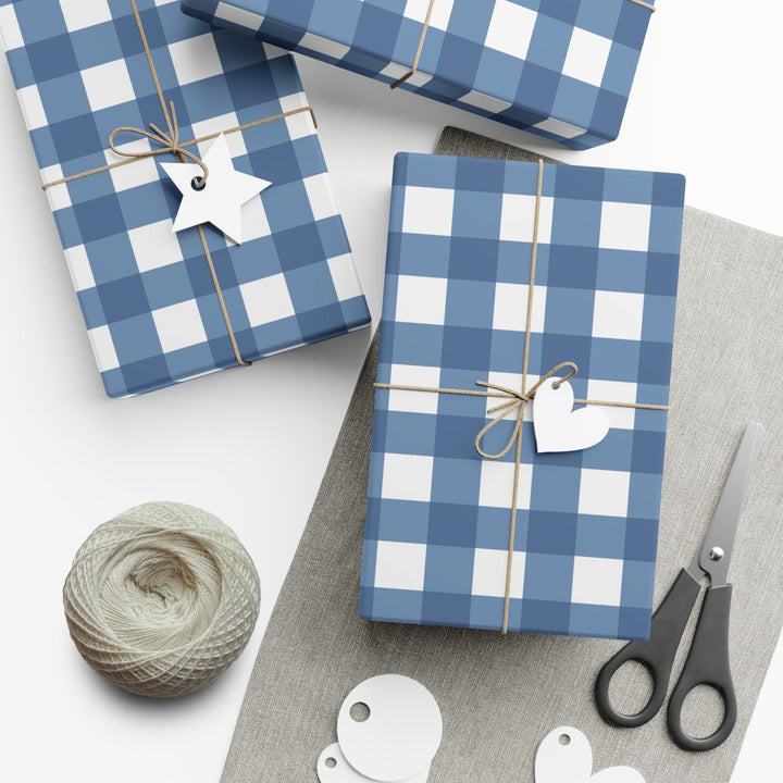 French Blue colored gingham wrapping paper- elegant and fresh