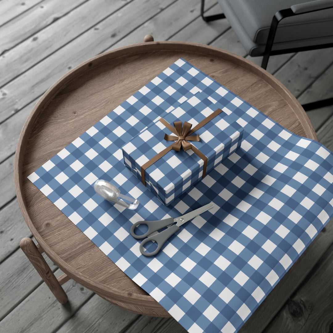 French Blue colored gingham wrapping paper- elegant and fresh