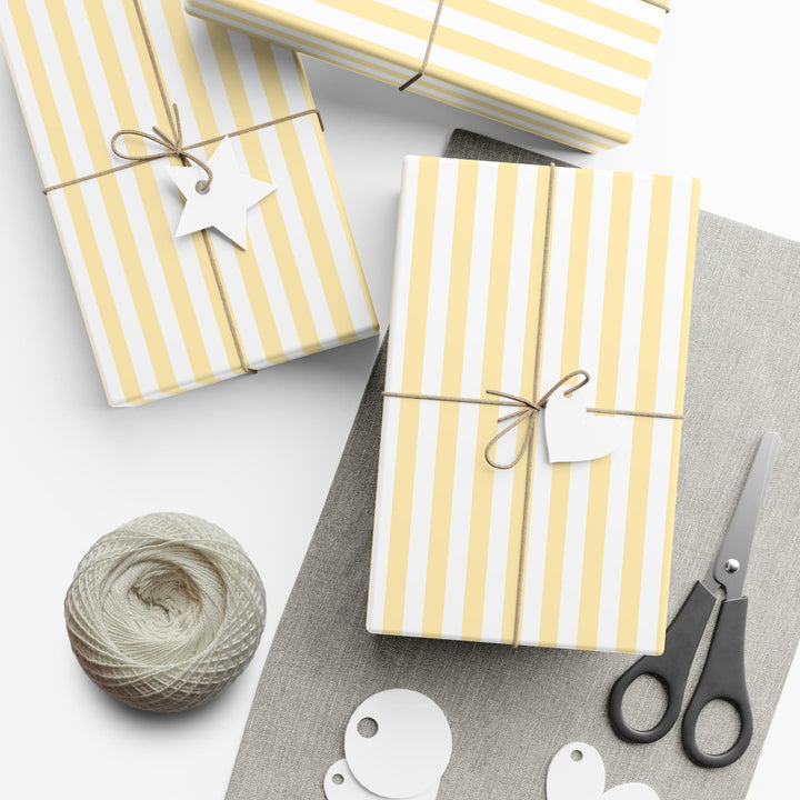 Pastel yellow stripes on white background wrapping paper