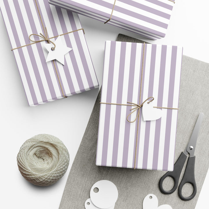 Lilac purple stripes wrapping paper on white background