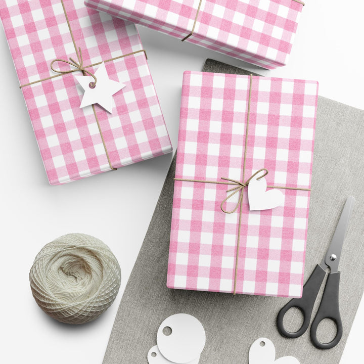 Beautiful light pink gingham pattern wrapping paper