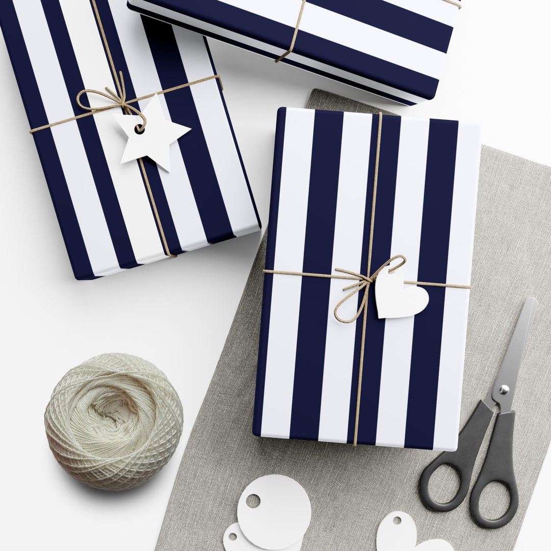 Royal blue striped wrapping paper on white background