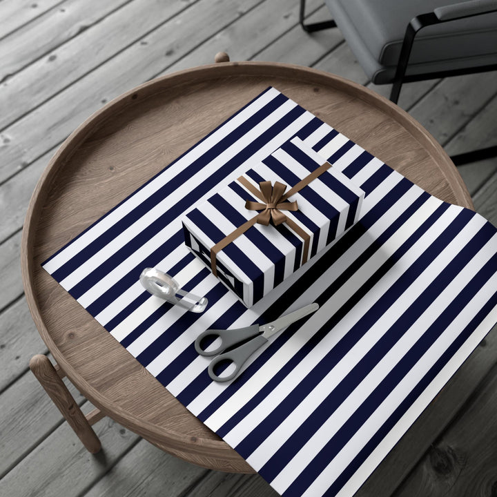 Royal blue striped wrapping paper on white background