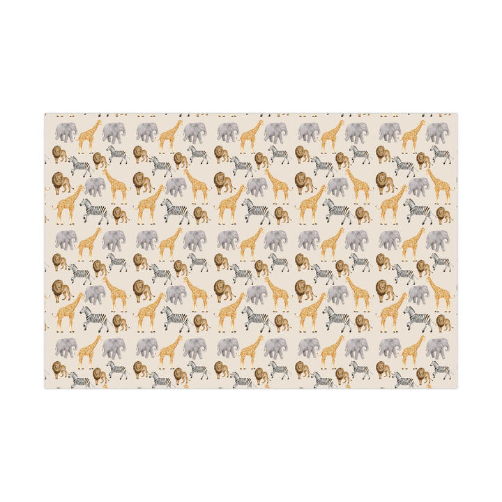 Light beige wrapping paper with safari animals, zebra, lion, giraffe, elephants for birthday wrapping paper