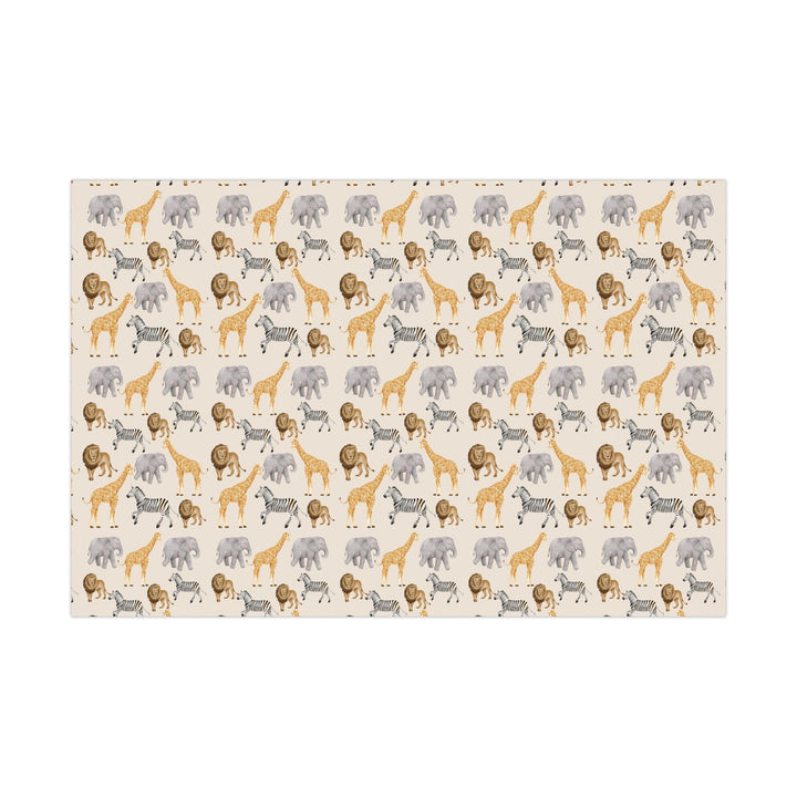 Light beige wrapping paper with safari animals, zebra, lion, giraffe, elephants for birthday wrapping paper