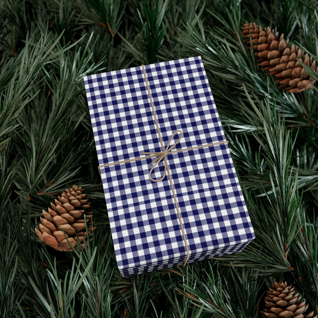 Beautiful navy gingham pattern wrapping paper