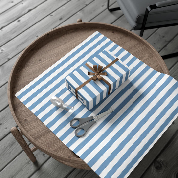 French Blue Striped Wrapping Paper