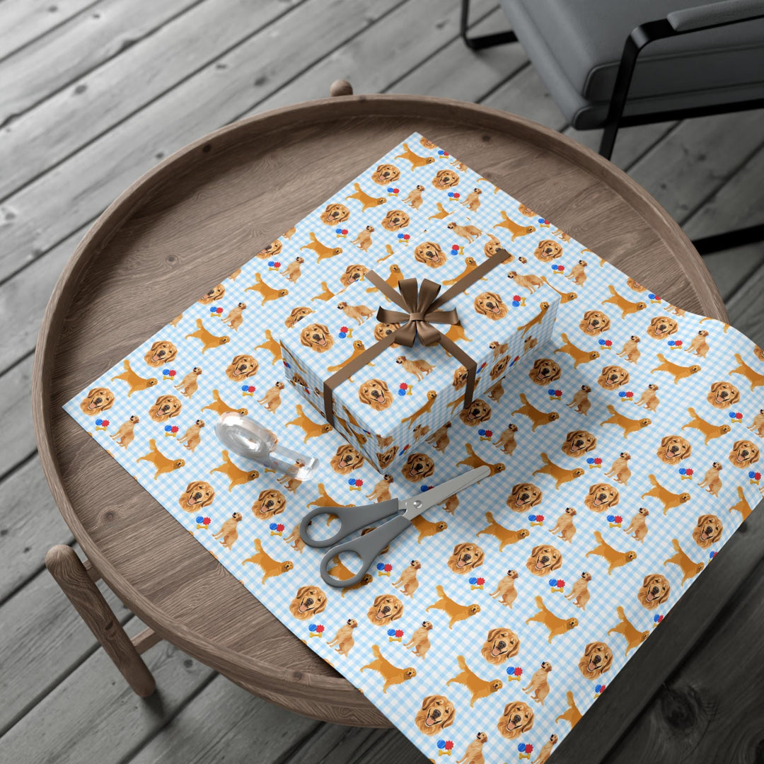 Golden Retriever Gingham Wrapping Paper