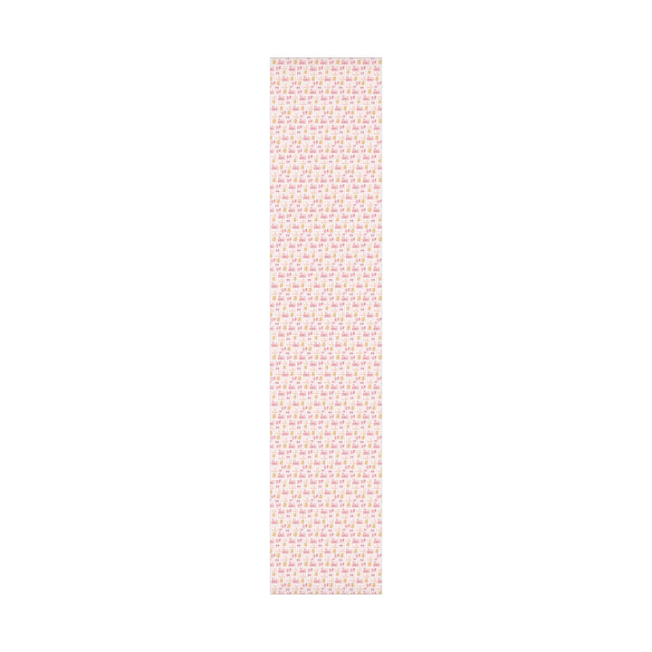 Pink gingham wrapping paper with graphics of lion with balloons, baby ballet flats, baby pink bow and It&#39;s a Girl text