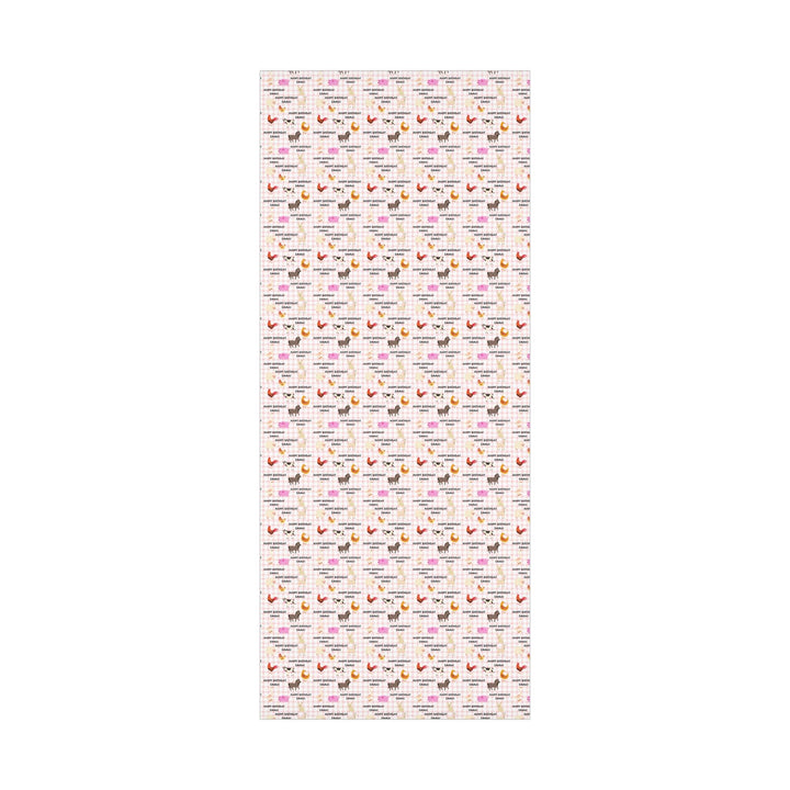 Pink gingham pattern with graphics of cute farm animals and Happy birthday text that can be personalized with any name