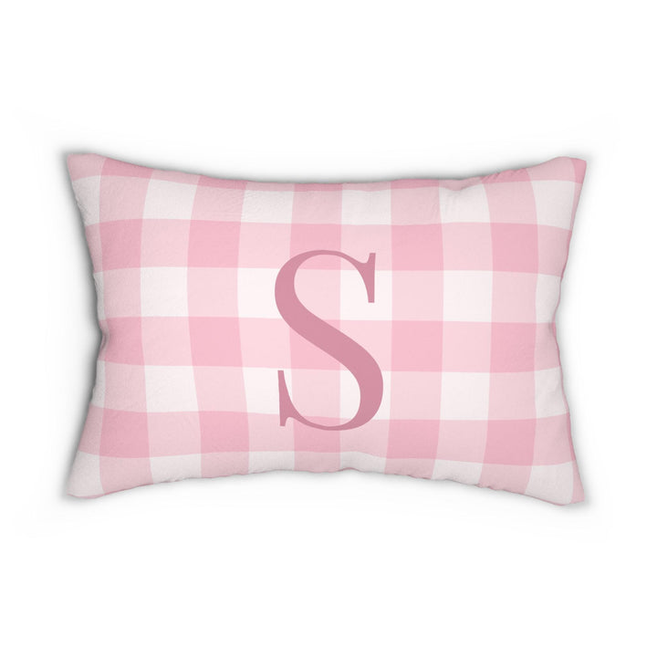 Personalized Pink Gingham Initial Lumbar Pillow - SB Paperie