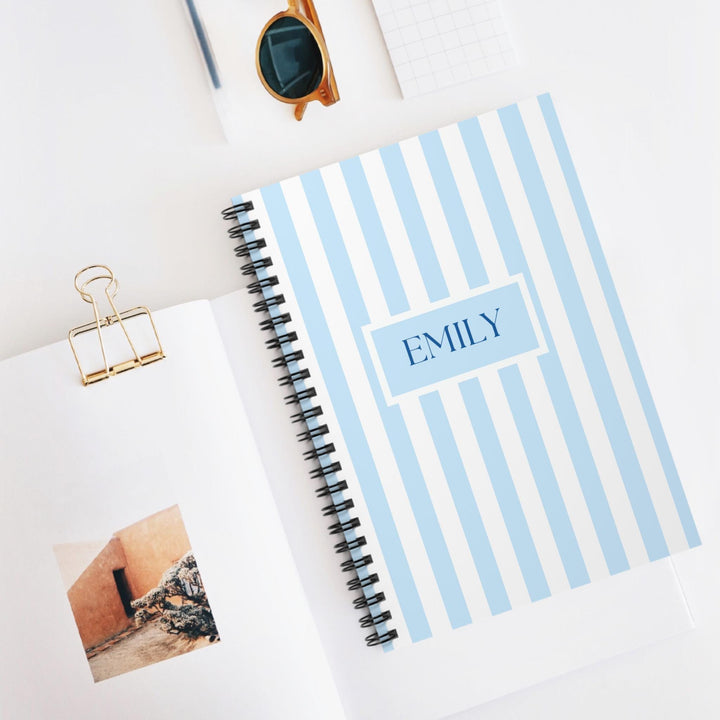 Personalized Blue Striped Spiral Notebook - SB Paperie