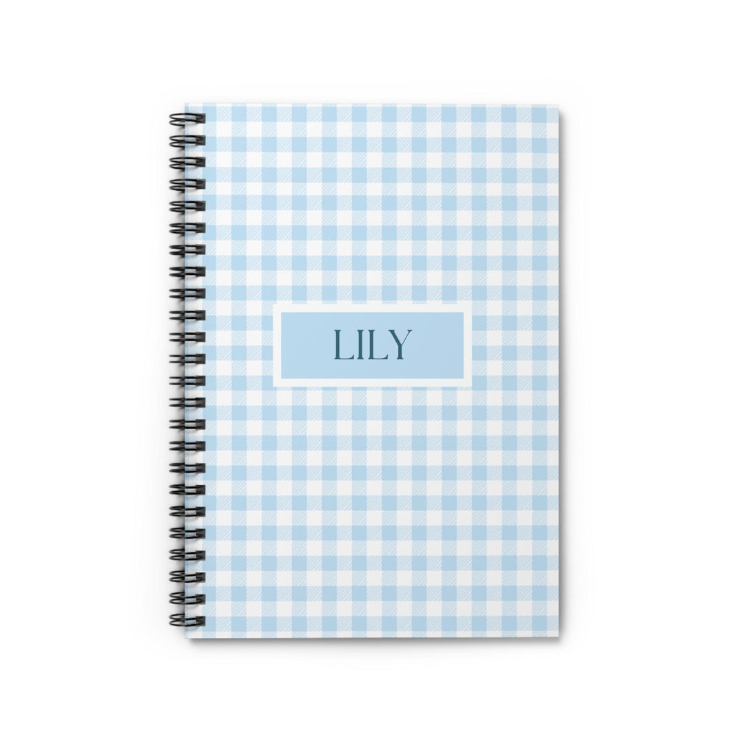 Personalized Blue Gingham Spiral Notebook - SB Paperie