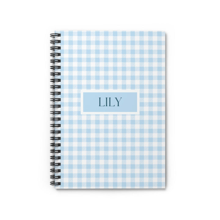 Personalized Blue Gingham Spiral Notebook - SB Paperie