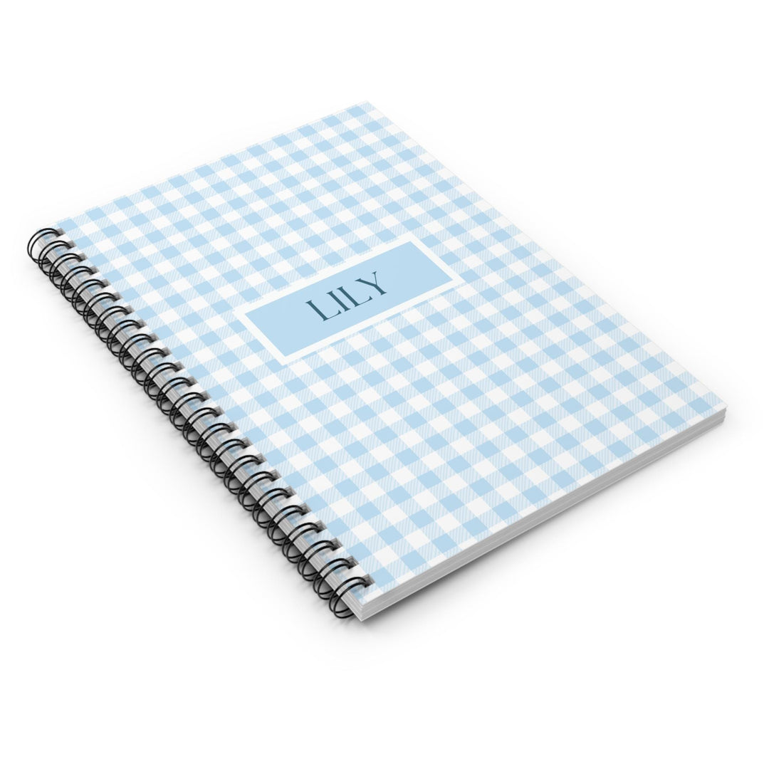 Personalized Blue Gingham Spiral Notebook - SB Paperie