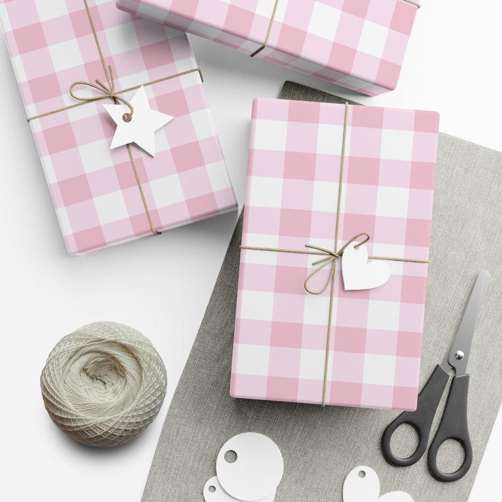 Light pink gingham check patterned wrapping paper- elegant and cute