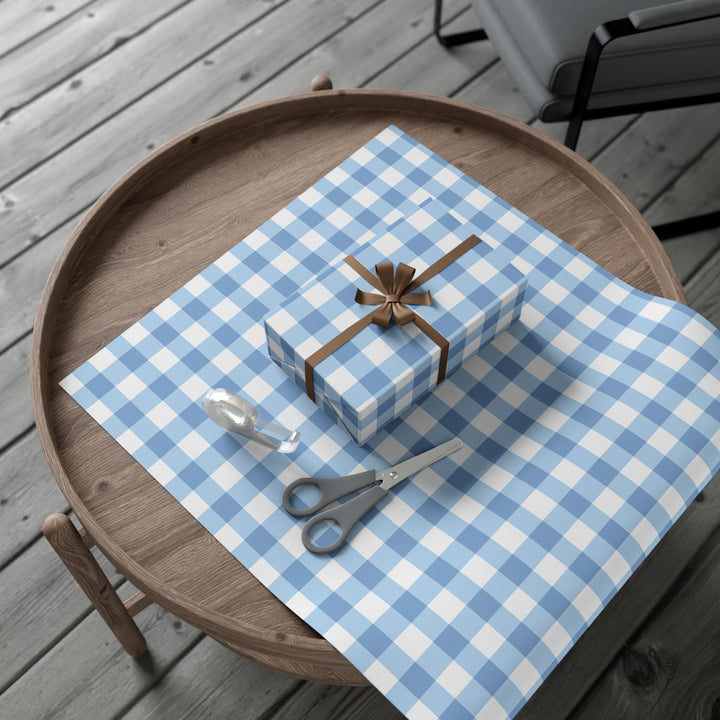 Light blue gingham check pattern wrapping paper- elegant and chic and classic