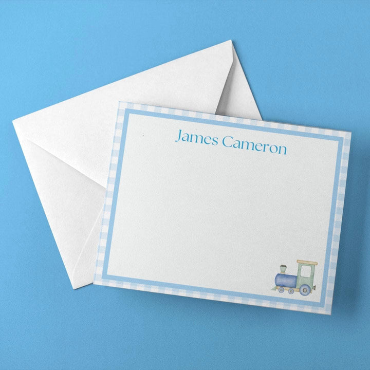 Blue Gingham Train Stationery - SB Paperie