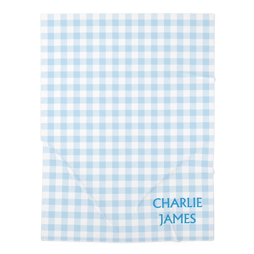 Personalized Baby Swaddle Blanket with Blue Gingham - SB Paperie