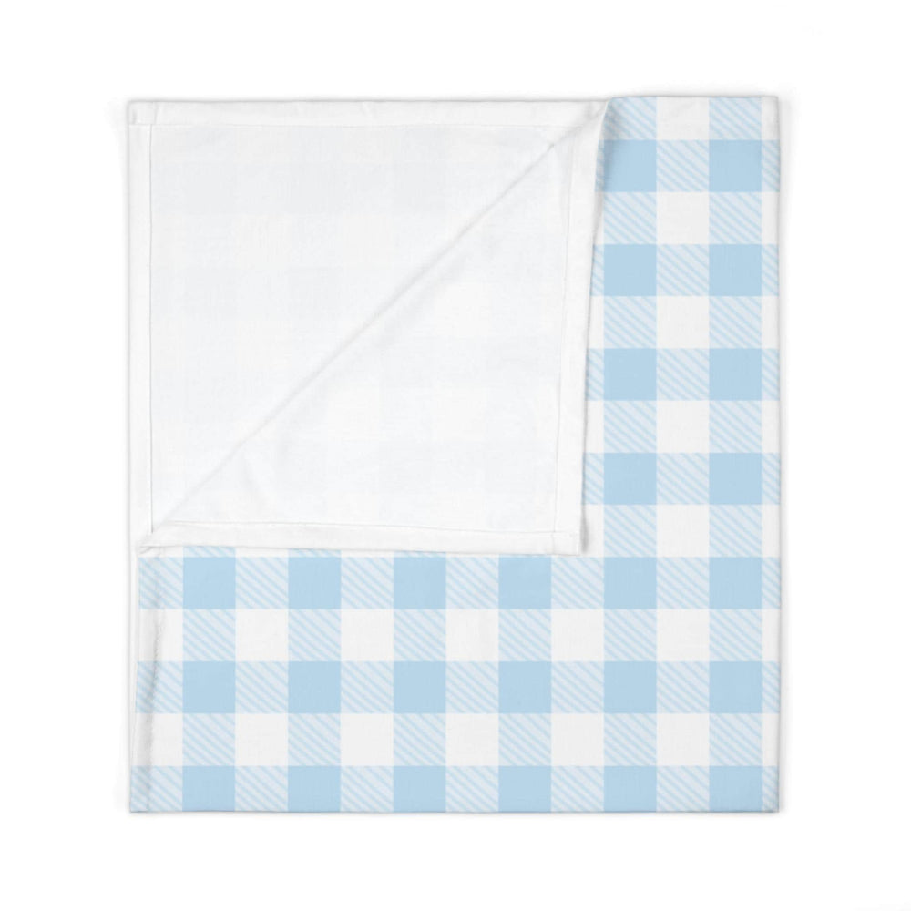 Personalized Baby Swaddle Blanket with Blue Gingham - SB Paperie