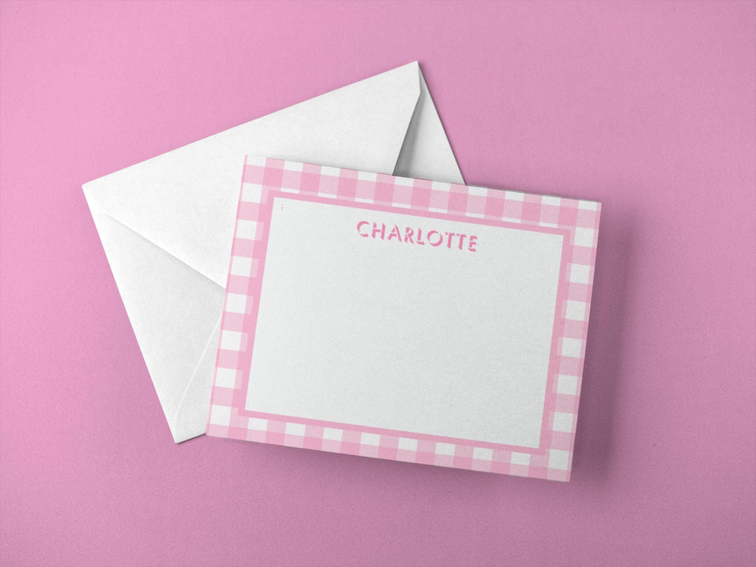 Pink Gingham Double Sided Stationery - SB Paperie