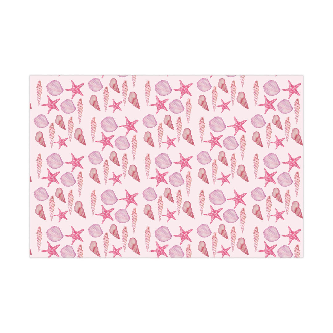 Pink wrapping paper with pink seashell pattern, different seashell shapes in fun bright pink colors