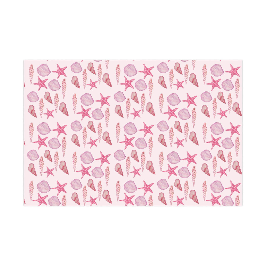 Pink wrapping paper with pink seashell pattern, different seashell shapes in fun bright pink colors