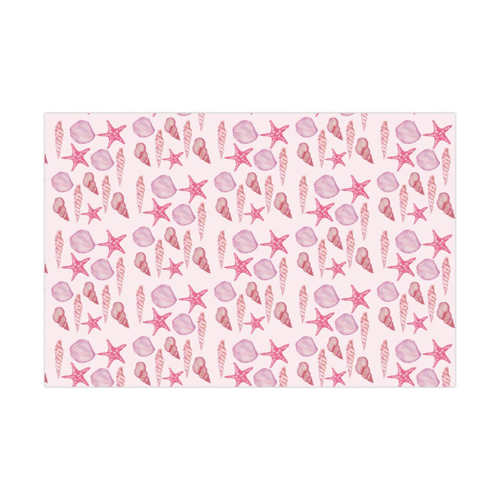 Pink wrapping paper with pink seashell pattern, different seashell shapes in fun bright pink colors